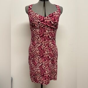 Old Navy Burgundy and Pink Leaf Print Midi Dress